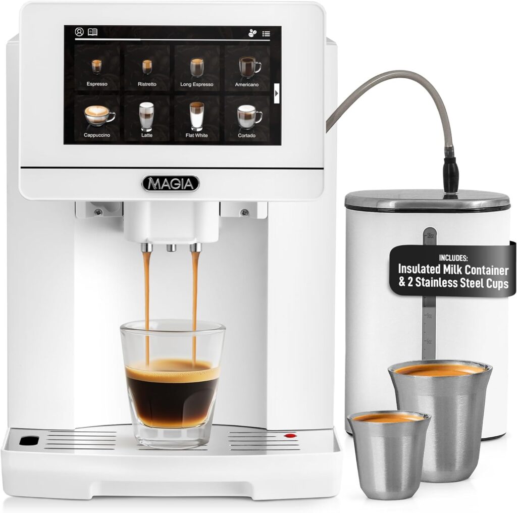 Zulay Magia Super Automatic Espresso Maker Machine with Grinder – 19 Fully Customizable Coffee Options, Auto Cleaning, Milk Foam System – for Latte, Cappuccino, Macchiato – Ultra LUX – White