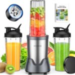 KOIOS Blender for Smoothies,Personal Blender for Shakes and Smoothies with 3 * 22oz To-Go Cups,22000 RPM Smoothie Maker,Detachable 6-leaf Blade Portable Blenders for kitchen,Grey