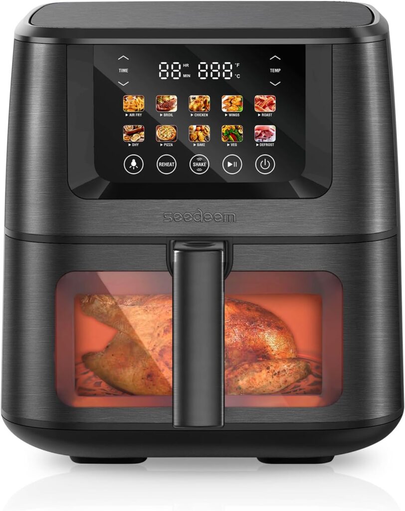 SEEDEEM Max XL Air Fryer, 8 Quart, 10-in-1 Hot Air Fryer Oven with Color LCD Display Touchscreen, Air Fryer Toaster Oven Combo with ClearCook Cooking Window,Broil, Roast, Dehydrate, Bake, Black