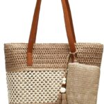 Beach Straw Bags for Women, Summer Travel Bag Woven Straw Purse, Handmade Clutch Beach Tote Bag Shoulder Handbags