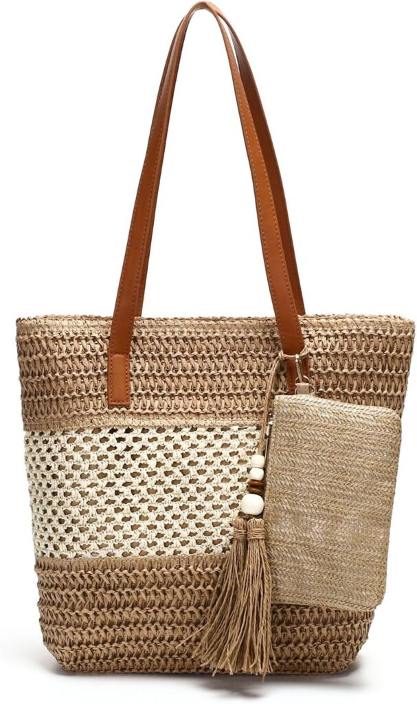Beach Straw Bags for Women, Summer Travel Bag Woven Straw Purse, Handmade Clutch Beach Tote Bag Shoulder Handbags