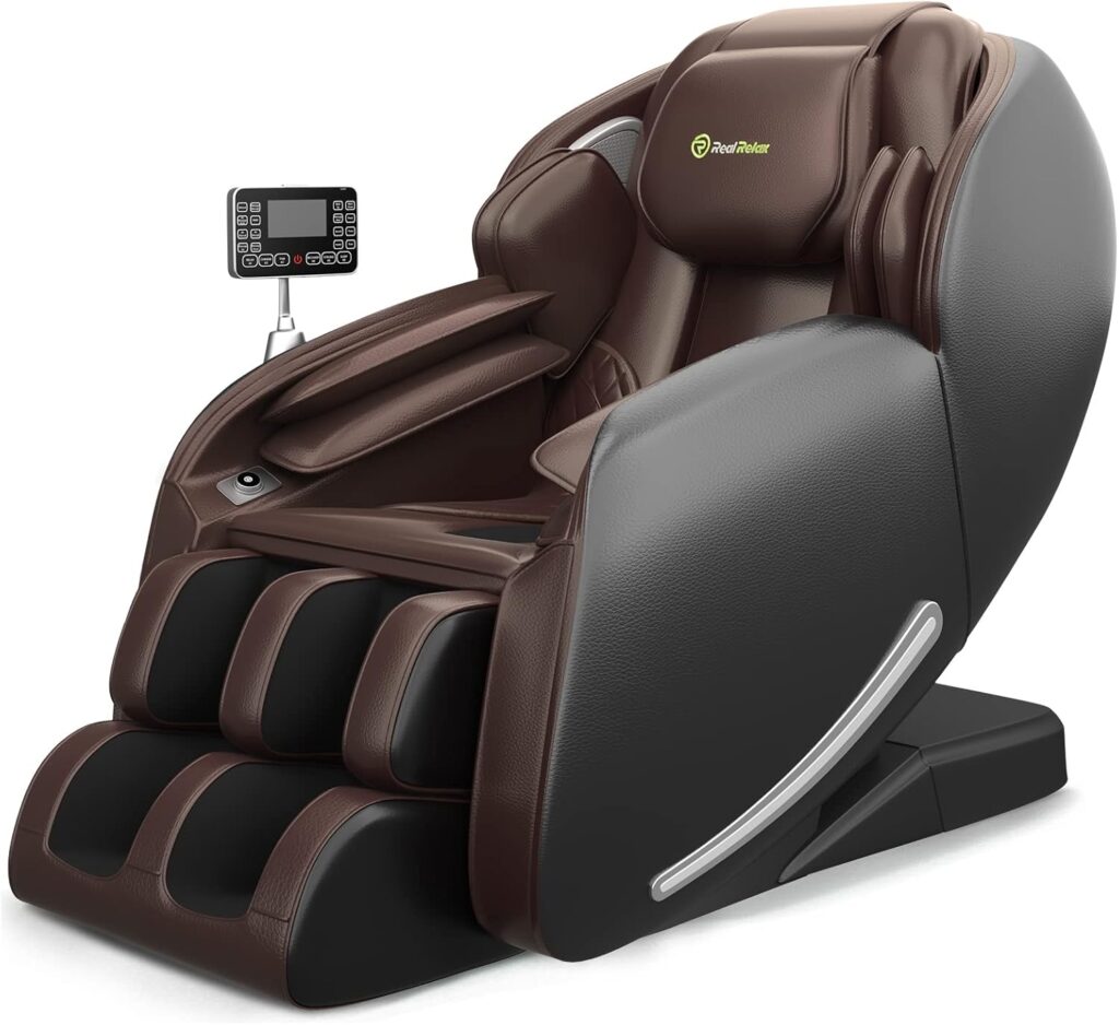 Real Relax 2025 Massage Chair Full Body,Zero Gravity 3D SL-Track Shiatsu Massage Recliner Chair with Heat Body Scan Bluetooth Foot Roller APP Control, Child Lock, Favor-06,Brown