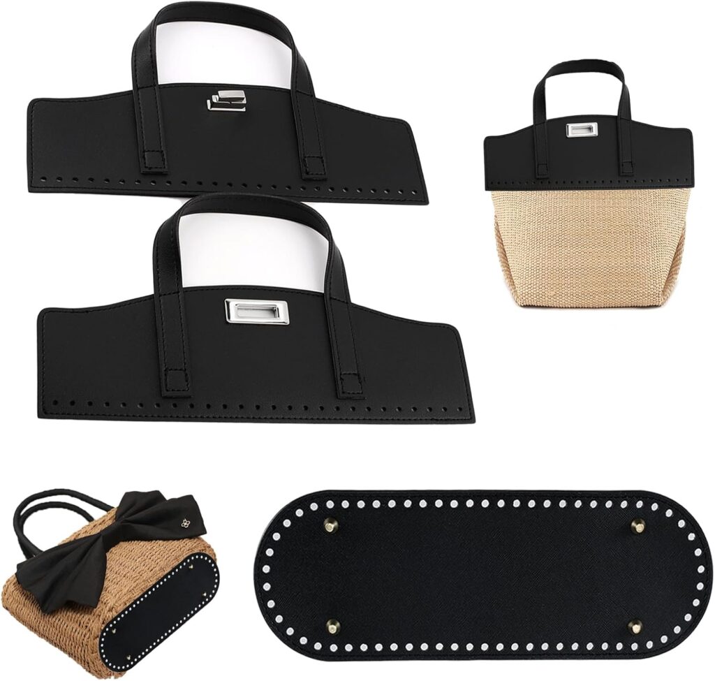 PU Leather Backpack Making Kits,Handles/Bottom, Handmade Trendy Satchel Purse Making Supplies, DIY PU Leather Bag Knitting Set for Crochet Handbag Tote, Shoulder Bags (Black)