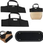 PU Leather Backpack Making Kits,Handles/Bottom, Handmade Trendy Satchel Purse Making Supplies, DIY PU Leather Bag Knitting Set for Crochet Handbag Tote, Shoulder Bags (Black)