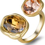Open Statement Ring Cocktail Ring Cubic Zirconia Crystal Gemstones Antiqued Gold Plated Adjustable Open Band Vintage Jewelry for Women