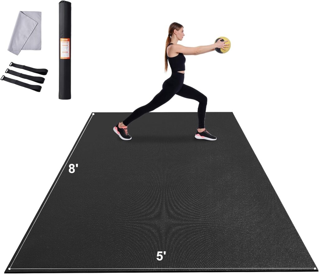 VEVOR Large Exercise Mat, Non Slip High Density Premium Yoga Mat, Exercise Yoga Mat for Men Women, Fitness & Exercise Mat with Bag & Carry Strap, for All Types of Home Yoga, Pilate & Floor Workout