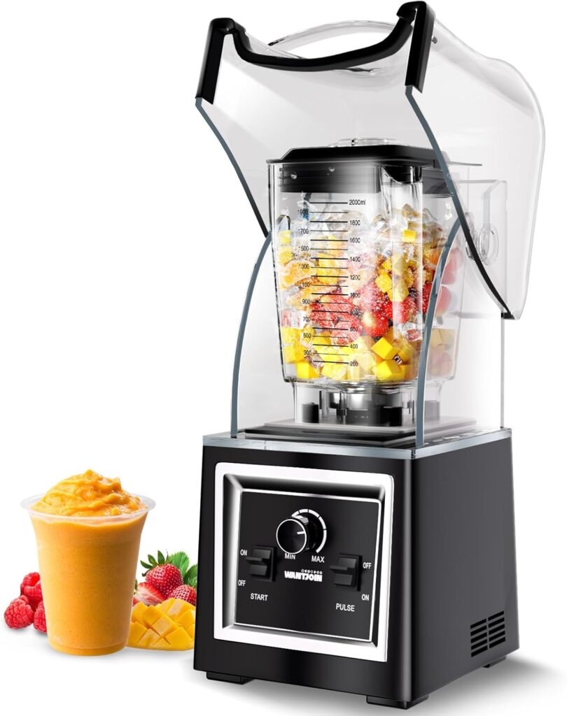 Wantjoin Blender for Smoothies – Soundproof & Quiet Commercial Blenders, Removable Shield, 2000W Watte, 67 Oz Capacity – Perfect for Kitchen, Fruits, Shakes, Smoothies, and Frozen Drinks(Black)