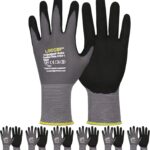 LOCCEF Work Gloves MicroFoam Nitrile Coated-6 Pairs,Seamless Knit Nylon Gloves,Gray Work gloves