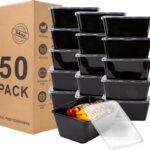 Meal Prep Containers 50Pack – 34oz Food Storage Containers with Lids, Reusable Food Prep Containers, Disposable To Go food Containers for Takeout, BPA Free, Stackable, 1000ml, Microwave/Freezer Safe