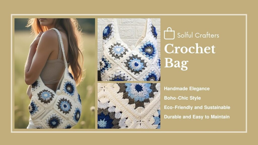 Handmade White Crochet Tote Bag – Floral Granny Square Design – Eco-Friendly Cotton Beach Bag, Boho Style Shoulder Bag for Women – Perfect for Travel, Shopping, Parties, and Daily Use