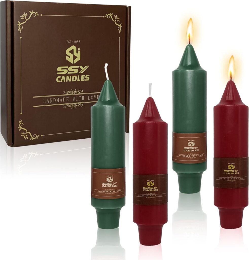 Christmas Red Green Short Taper Candle Candle Sticks, 5 Inch Mini Pillar Candles, 4PCS Handmade Unscenteds Candlesticks for Holidays Church Christmas Celebration Party Decor