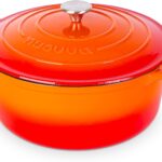 Cast Iron Dutch Oven with Lid – Non-Stick Ovenproof Enamelled Casserole Pot – Sturdy Dutch Oven Cookware – Orange, 7.3-Quart, 30cm – by Nuovva