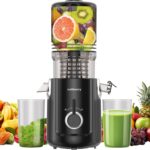 Cold Press Juicer Machines, 5.3” Large Feed Chute Slow Masticating Juicer for Whole Fruits & Vegetables, 300W Quiet Juice Extractor, Easy to Clean, Anti-Clog, No Drip, 99% High Juice Yield