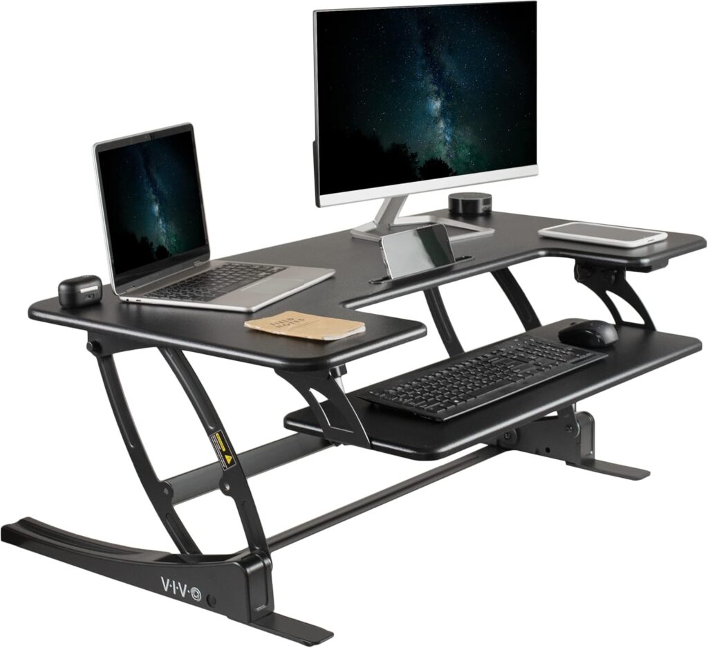 VIVO 42 inch Electric Height Adjustable Stand Up Desk Converter, VE Series, Sit to Stand Tabletop Dual Monitor Riser with USB Port, Black, DESK-V000VLE