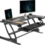 VIVO 42 inch Electric Height Adjustable Stand Up Desk Converter, VE Series, Sit to Stand Tabletop Dual Monitor Riser with USB Port, Black, DESK-V000VLE