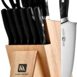 Klaus Meyer 15 Pieces Knife Block Set, High Carbon German Stainless Steel Forged Sharp Blade Knife Set With Block, Dishwasher Safe Cutlery