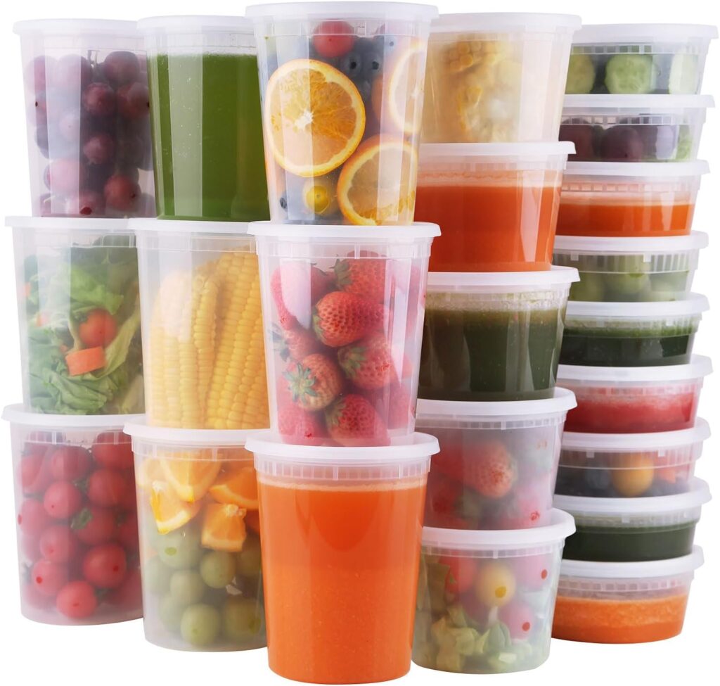 WGCC Deli Containers with Lids 48 Sets- Disposable Soup Containers 8oz, 16oz, 32oz – Plastic Containers with Lids, Food Container Leakproof, BPA Free/Microwave/Freezer/Dishwasher Safe