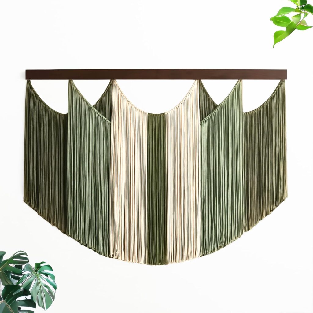 Tie-Dye Macrame Wall Hanging Large Dip Dye Yarn Tapestry Home Boho Wall Decor Ombre Wall Art Headboard Bedroom Living Room Apartment Birthday Gift Xmas,Green with Beige