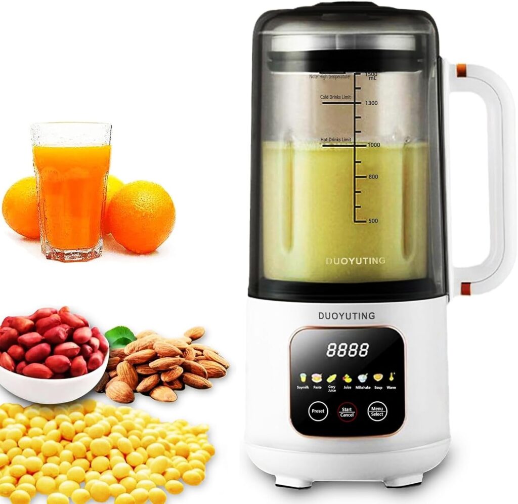 47 oz Soy Milk Maker Nut Milk Maker Fruit Juicer, Automatic Homemade Plant Milk, Oat Milk, Coconut Milk, Almond Milk, Baby Food machine, 24H Timer, Keep Warm, Self-Cleaning.