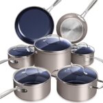 Nuwave Healthy Duralon Blue Ceramic Nonstick Cookware Set, Diamond Infused Scratch-Resistant, PFAS Free, Dishwasher & Oven Safe, Induction Ready & Evenly Heats, Tempered Glass Lids & Stay-Cool Handles