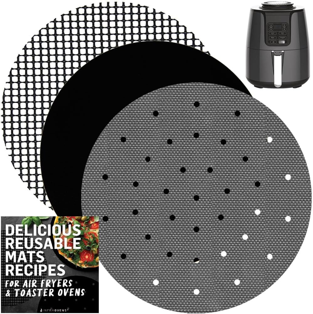 INFRAOVENS Air Fryer Liners Round Reusable For Ninja AF101 4QT AF161 AF150 5.5QT Max XL, Instant Pot Duo Crisp 4 qt Parchment Paper Replacement, Large Airfryer Accessories Basket Cover Sheet Liners