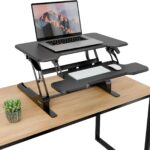 Mount-It! Height Adjustable Standing Desk Converter, Compact 30” Wide Tabletop Standing Desk Riser with Gas Spring, Desktop Stand Up Workstation with Keyboard Tray Fits Monitor or Laptop, Black
