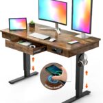 Electric Standing Desk with Drawer,48 x 24 Inches Adjustable Height Desk with 12W Wireless Charging,One-Piece Wooden Desktop Sit Stand Up
