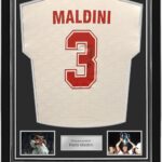 Paolo Maldini Signed Milan 1994 European Cup Final Soccer Jersey. Superior Frame White