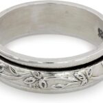 Novica Artisan Handmade .925 Sterling Silver Meditation Spinner Ring With Leaf Motifs From India Band Tree ‘Spinning Leaves’