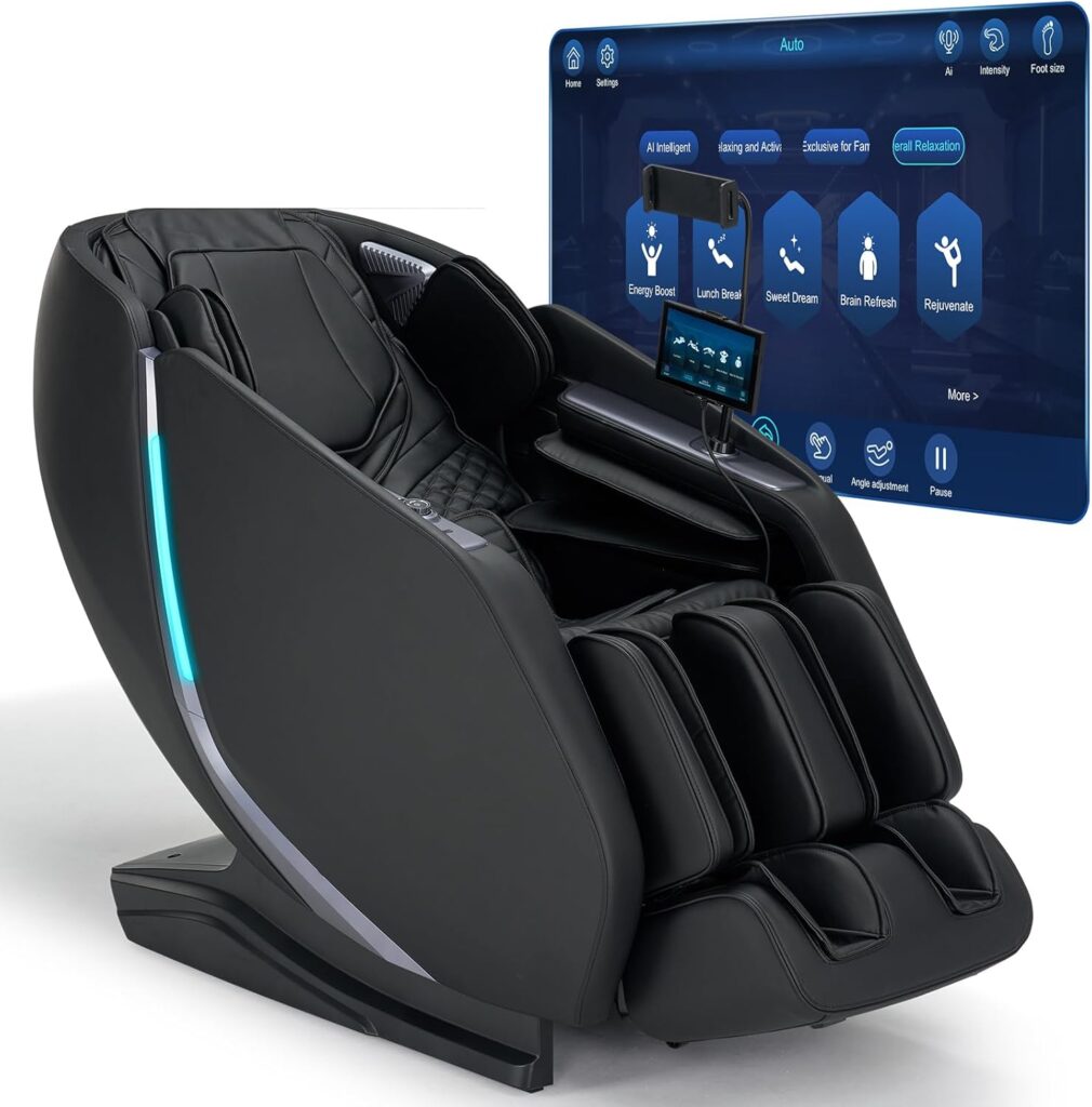 4D Smart Massage Chair Full Body Zero Gravity Massage Chair Recliner,15+ Scene-Customized Massage Mode,Dual SL Massage Back Calf Heat Upgraded Animated Touchscreen App Control Large Size Black