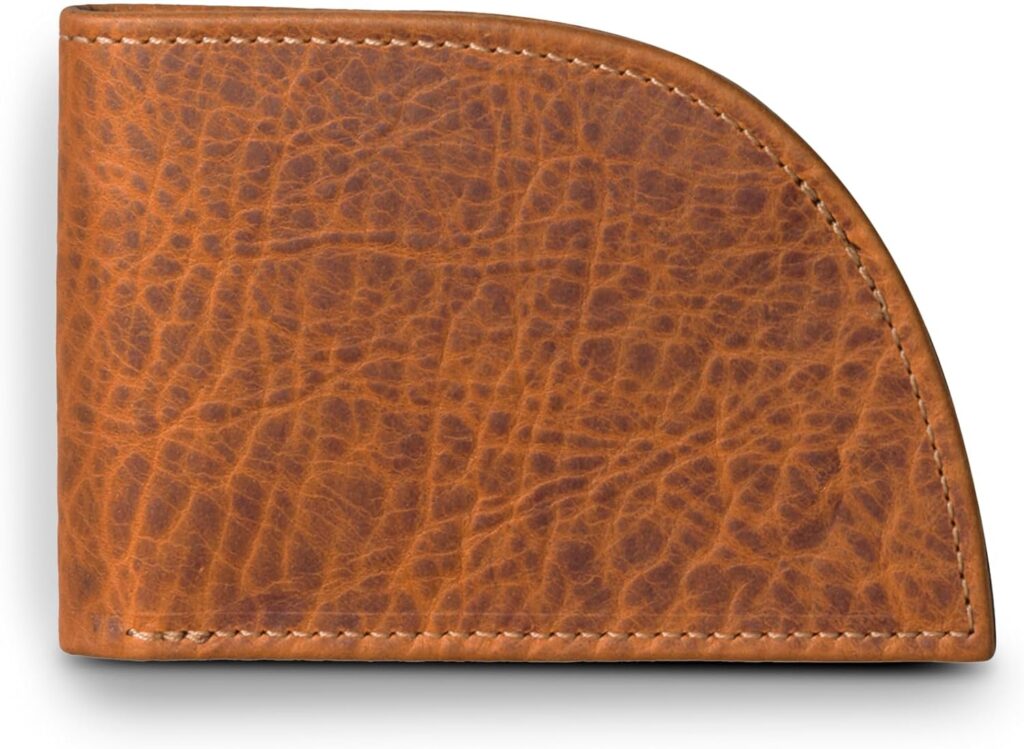 Genuine Bison Leather Wallets for Men – RFID Blocking Curved Front Pocket Design w/ 3 Card Slots, Full Billfold Section & More – Slim Wallets for Men (Brown)