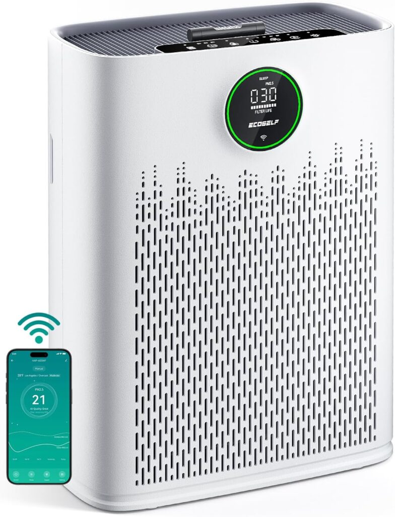 Smart Air Purifier for Home Large Rooms, with WiFi Control, Covers Up to 2400 Ft², Smart Mode, AQI Display, 22dB Sleep Mode & Aromatherapy with 2X-Power Filtration, HAP603WF, Bright White