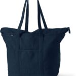 Lands’ End Zip Top Long Handle Canvas Tote Bag