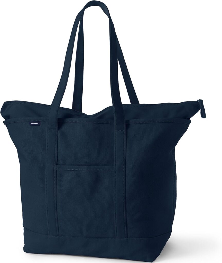 Lands’ End Zip Top Long Handle Canvas Tote Bag