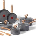 T-fal Revive Ceramic Cookware Sets, Pots and Pans Set Nonstick, (12 pieces), Ceramic Non stick Coated, Frying Pan, Oven Safe Up To 350°F, Grey Granite