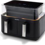 GreenPan Clearview 10QT Double Air Fryer, 360° Clear Window, PFAS-Free Ceramic Nonstick 5QT Drawers & Trays, Dual Cooking, 12-Presets, Shake Reminder, Keep Warm, Dishwasher Safe Parts