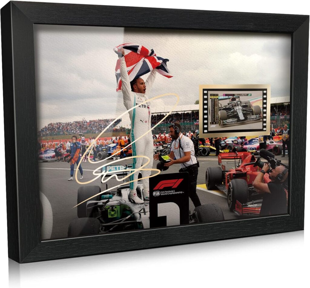 ORIMAMI Signed Lewis Hamilton Poster Wooden Framed Photo Art Decor,with 1x35mm G P 2020 Film Display,Cool Collectible Gifts for Formula One Racing Fans – 8×6 Inches