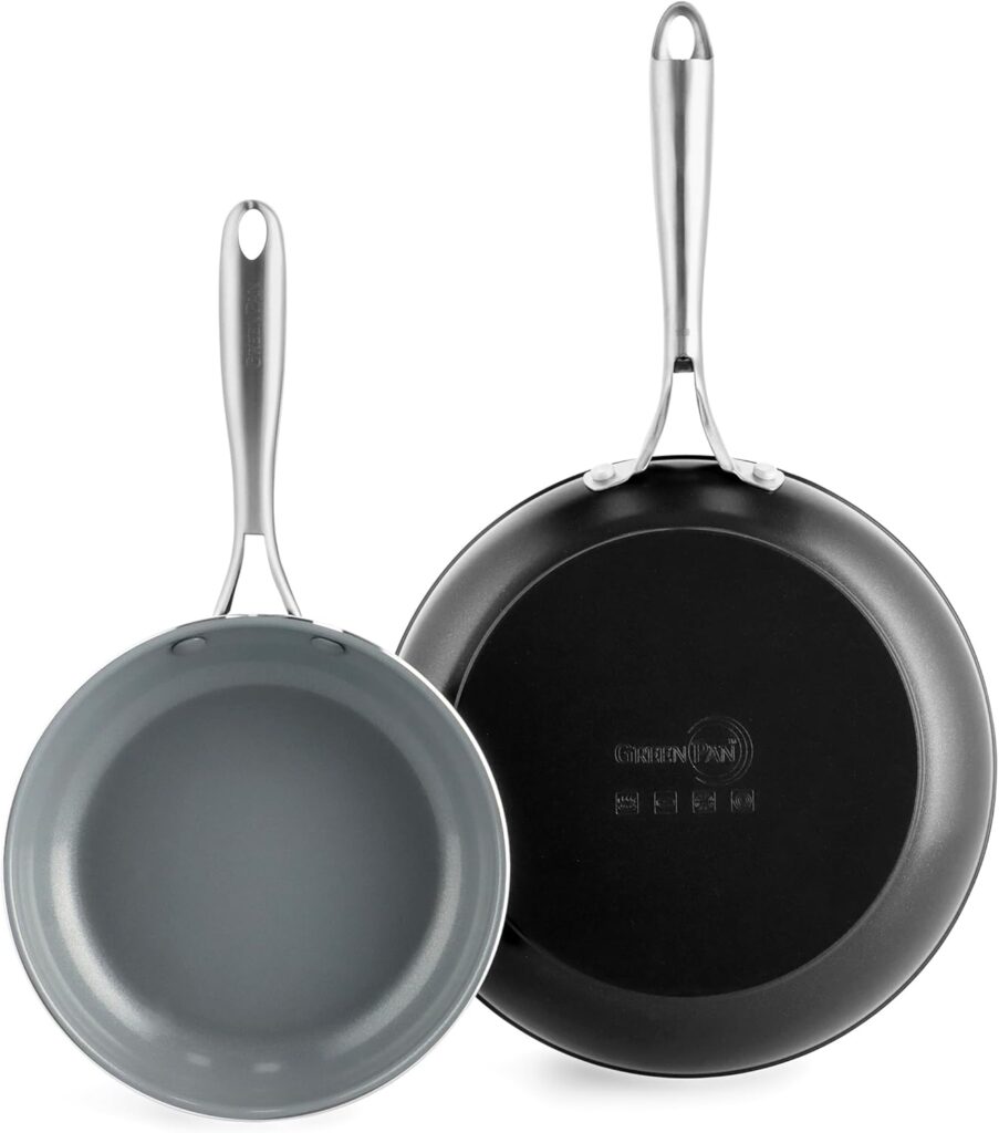GreenPan Swift Healthy Ceramic Nonstick, 8″ and 10″ Frying Pan Skillet Set, Stainless Steel Handles, PFAS-Free, Dishwasher Safe, Oven Safe, Black
