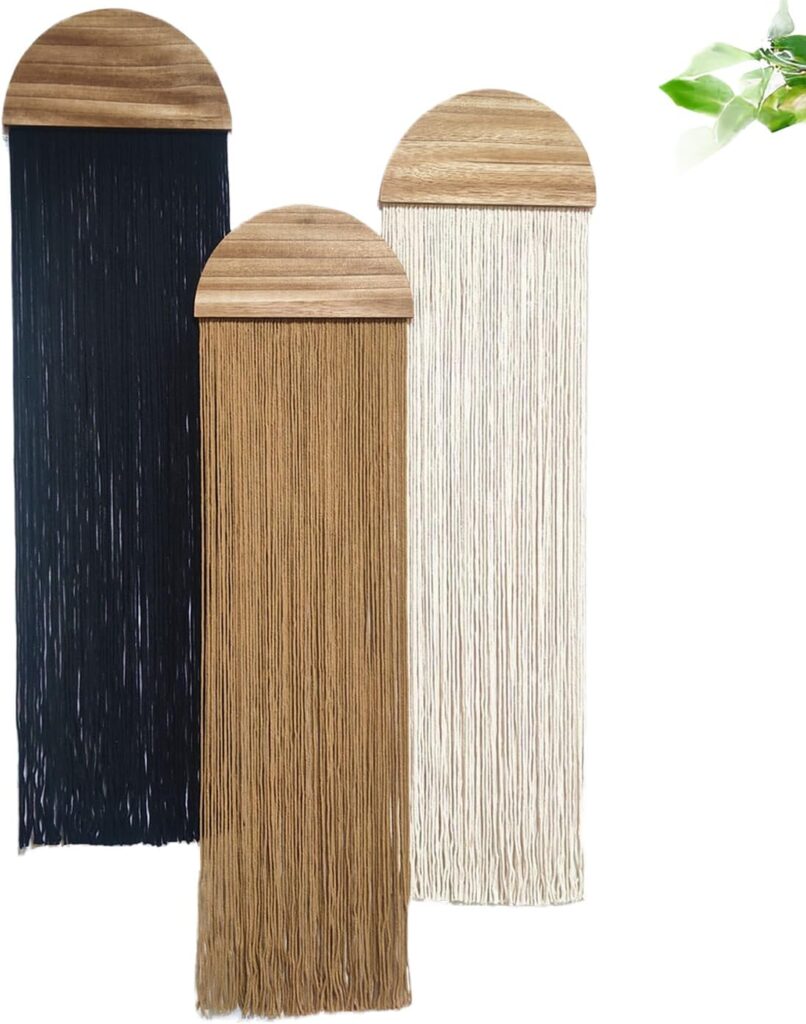 FZHLR Macrame Wall Hanging Large Colorful 3 pcs Semi circle Yarn Tapestry Home Boho Wall Decor Headboard Bedroom Nursery Living Room Apartment Wall Art Birthday Gift Xmas Black Brown White