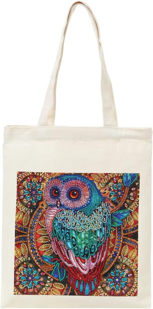 5D Diamond Painting Shopping Canvas Tote Bag Art DIY Painting Pen Handmade Handbags Owl Pattern for Women