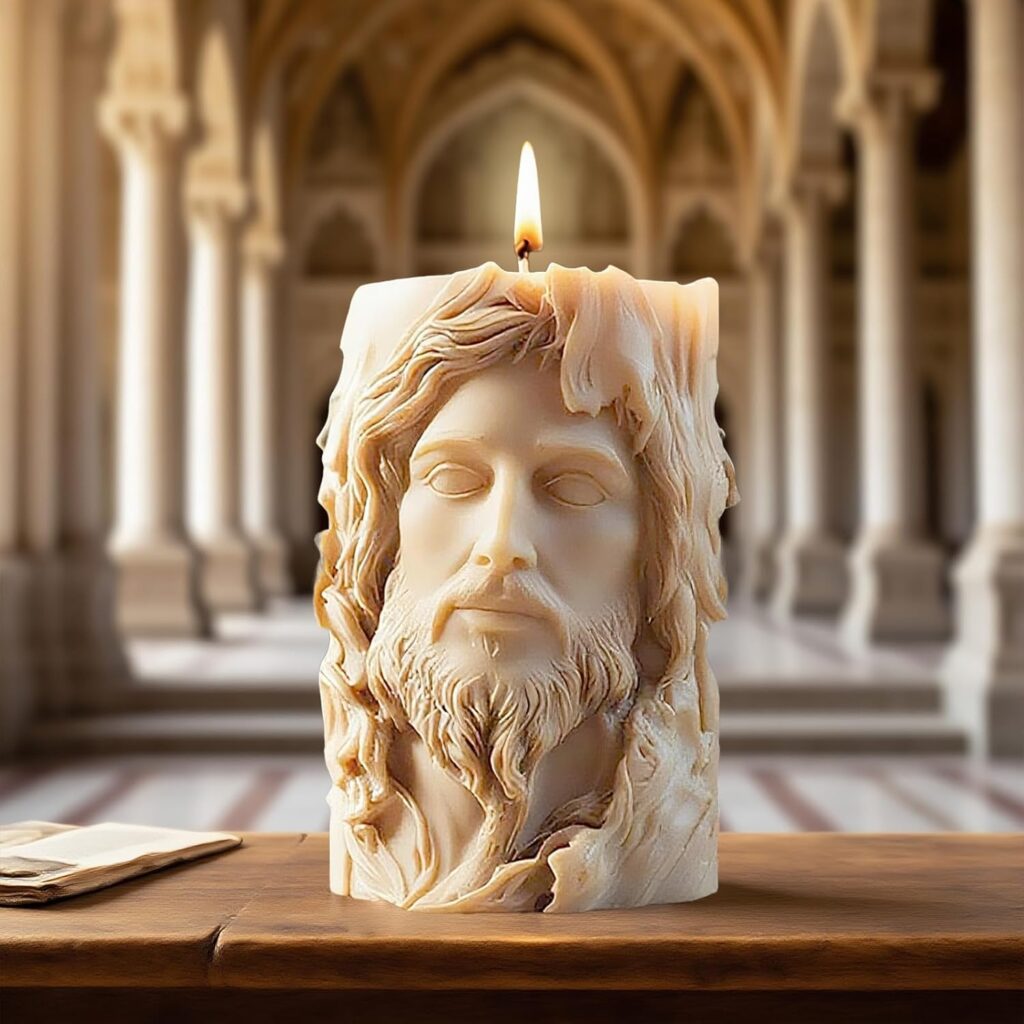 3D Jesus Cylinder Candle Mold, Resin Casting Silicone Molds for Candle Making Aromatherapy, Handmade Wax Soap & Home Decoration Craft