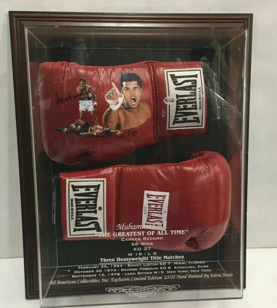 Muhammad Ali signed Jolene Jessie painted Boxing Glove auto Framed OA COA /25 – Autographed Boxing Gloves