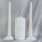 Unity Candle Set – Wedding Ceremony & Reception – 6” Pillar & Two 10” Taper Candles – Long Burning Unity Candles for Marriage Ritual – Handmade in USA – White| Pearls
