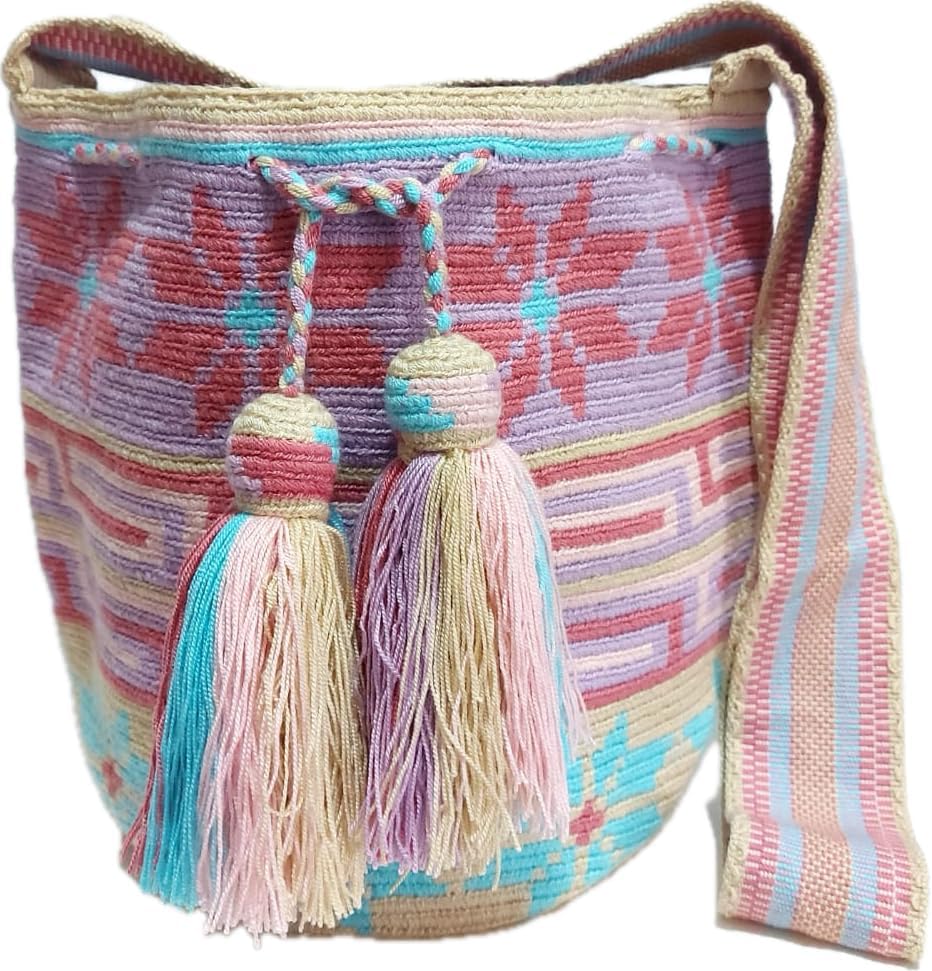 Handmade Wayuu Crochet Tote Bag, Woven Mochila, Colombian Tribal Bag, Beach Bag