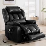 MAEVIS Large Genuine Leather Power Lift Recliner Chair, Dual Motor Recliner for Elderly,Extended Footrest and Lumbar Pillow for Tall Man,with Heat and Massage, USB and Type-C Ports(Black)
