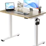 Okin Small Electric Standing Desk, 36″ x 24″ Whole Piece Height Adjustable Desk, Oak Sit to Stand Computer Workstation for Home Office