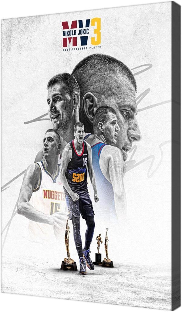 Basketball Superstar Nikola Jokic Signed Poster For Kids Fans Room Bedroom Wall Decor-Sports Star Posters Canvas Art Framed Print Picture For Teen Boy Birthday Gifts