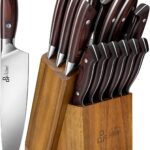 DDF iohEF Kitchen Knife Set, 16-Piece Knife Sets for Kitchen with Block Japanese Stainless Steel Knives Set with Sharpener Ultra Sharp Professional Chef Knife Set with Ergonomic Handle for Cutting