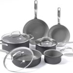 GreenPan Chatham Hard Anodized Healthy Ceramic Nonstick 10 Piece Cookware Pots and Pans Set, Frying Pan Skillets, Saucepans, Saute Pan, Stockpot, Lids, PFAS-Free, Dishwasher & Oven Safe, Gray
