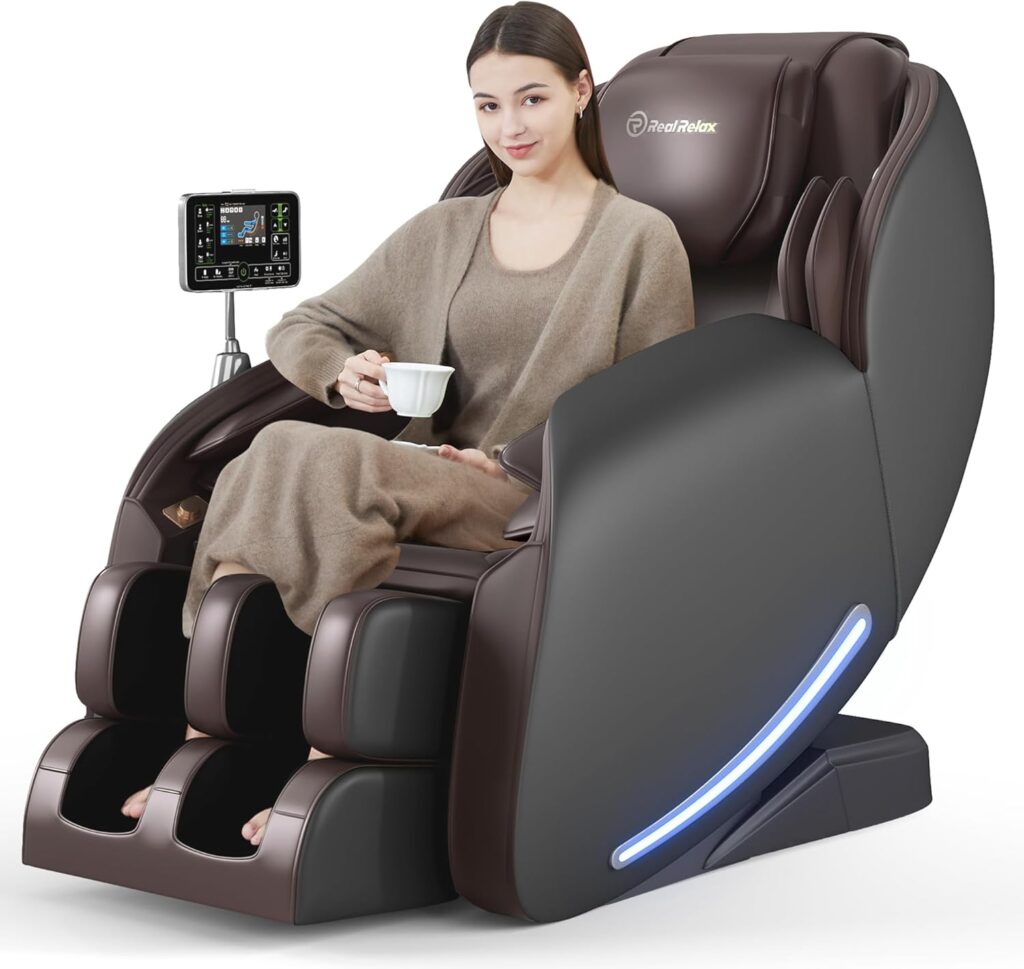 Real Relax 2025 Massage Chair Full Body,Zero Gravity 3D SL Track Shiatsu Massage Recliner with Body Scan,Thai Stretching and APP Control,Office and Home Use,Brown